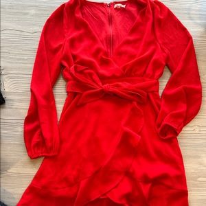 Faux Wrap Red Mini Dress
